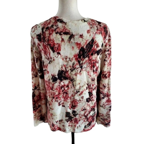 J Jill Burnt Orange & Cream Floral Soft Cotton Blend Cardigan Sweater Sz M - Picture 3 of 5